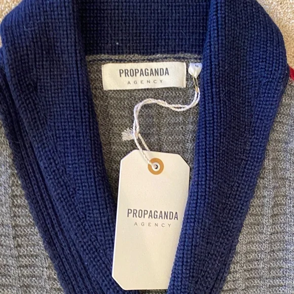Propaganda Agency Cardigan Sweater - Navy, Gray, and Red - Picture 2 of 5